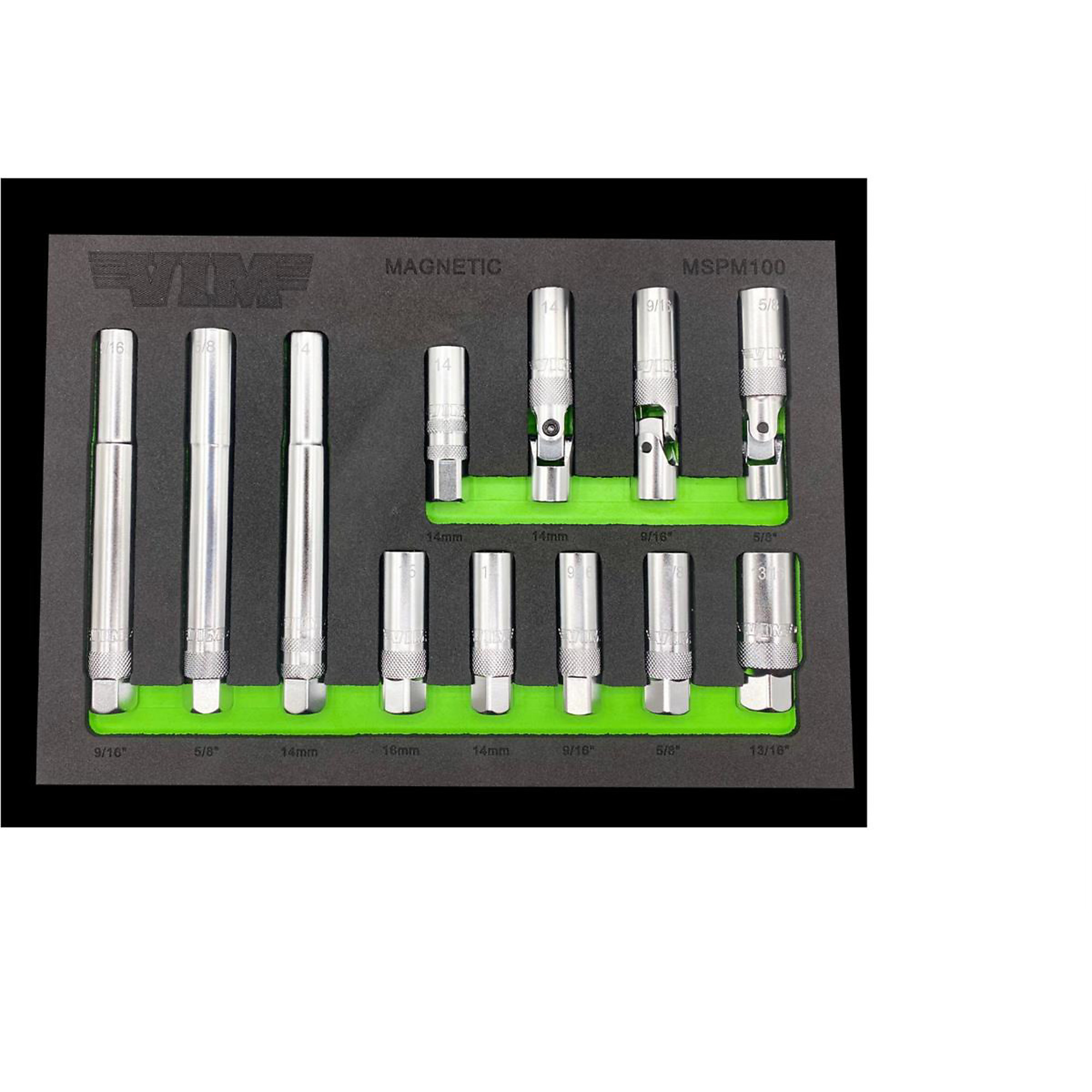 VIM Tools Magnetic Spark Plug Master Set — 12-Pc., 3/8in. Drive, Metric and SAE, Model# VIMMSPM100